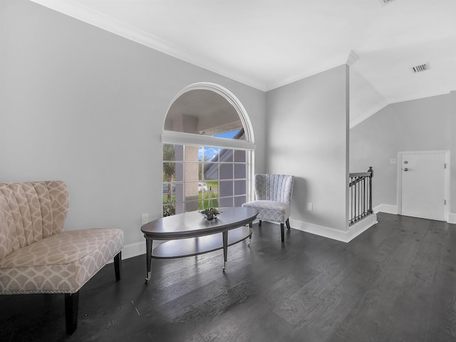 306 Marsh Point Cir, Saint Augustine, FL 32080 - living area featuring dark wood-style floors and ornamental molding