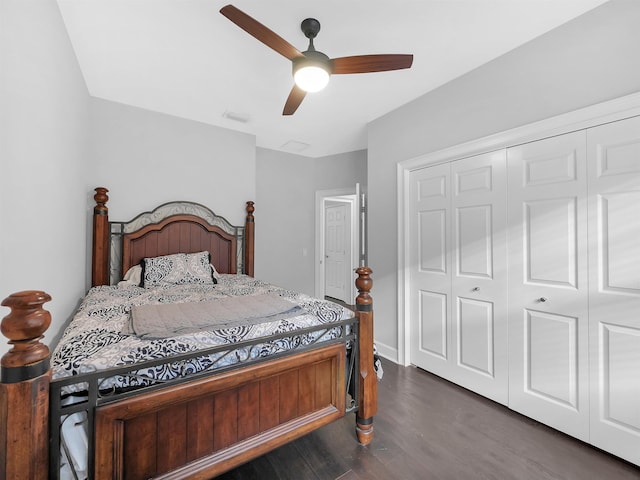 306 Marsh Point Cir, Saint Augustine, FL 32080 - bedroom featuring dark wood-style flooring, a closet, and a ceiling fan