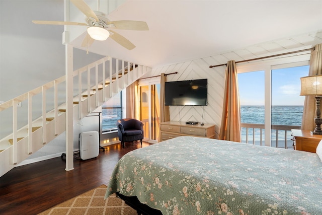 bedroom featuring ceiling fan and dark hardwood / wood-style flooring