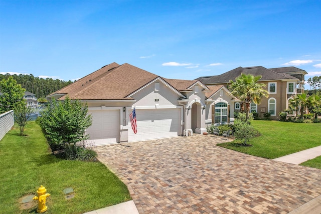 100 Coppinger Pl, Saint Johns, FL 32259 - view of front of property featuring stucco siding, an attached garage, decorative driveway, and roof with shingles