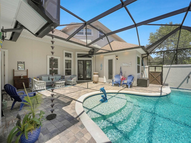 100 Coppinger Pl, Saint Johns, FL 32259 - swimming pool with a patio area, french doors, outdoor lounge area, and glass enclosure