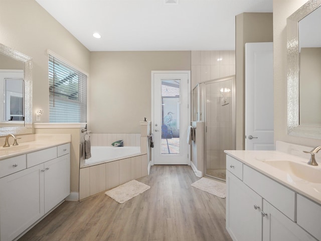 100 Coppinger Pl, Saint Johns, FL 32259 - full bath featuring a stall shower, wood finished floors, two vanities, and a bath