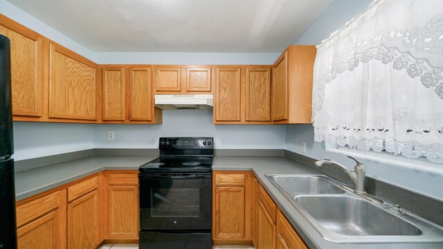 5015 Portsmouth Ave, Jacksonville, FL 32208 - kitchen with black / electric stove, a sink, and under cabinet range hood