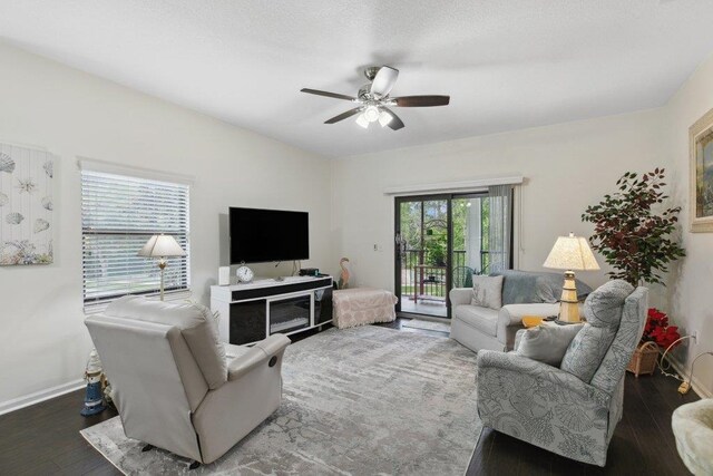 104 Laurel Wood Way Unit 202, Saint Augustine, FL 32086 - living area featuring a ceiling fan and wood finished floors