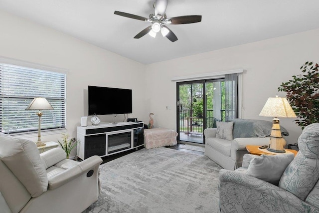 104 Laurel Wood Way Unit 202, Saint Augustine, FL 32086 - living area featuring ceiling fan and lofted ceiling