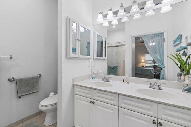 104 Laurel Wood Way Unit 202, Saint Augustine, FL 32086 - full bathroom with double vanity, tile patterned floors, and a shower with shower curtain