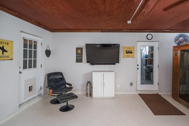 sitting room featuring wooden ceiling