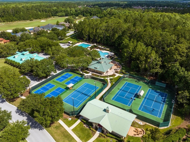 bird's eye view featuring a view of trees