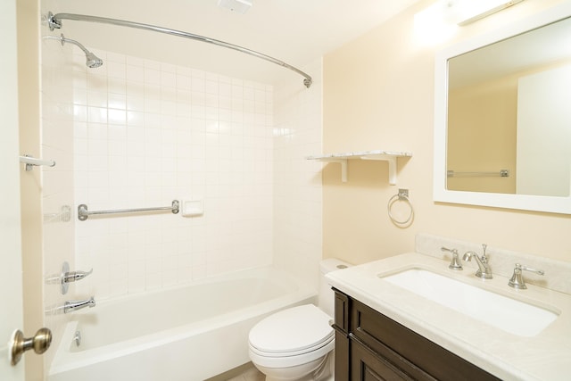 full bath featuring bathtub / shower combination, toilet, and vanity