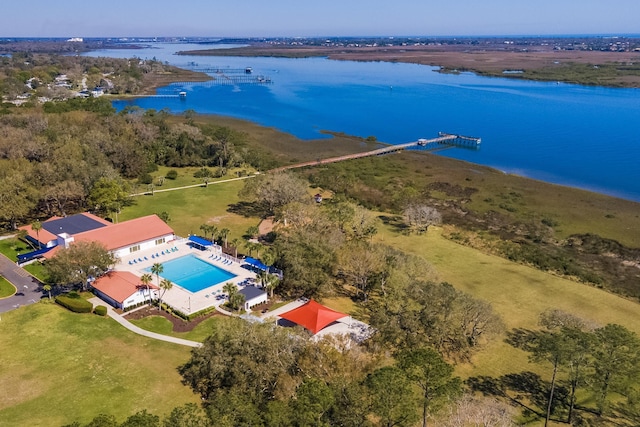 bird's eye view featuring a water view