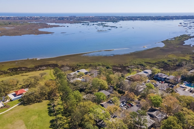 aerial view with a water view