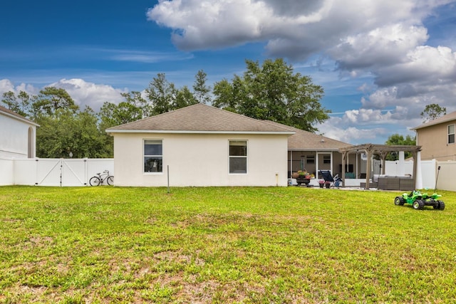 3010 SE 46th Ave, Ocala, FL 34480 - back of property with an outdoor living space, a gate, a pergola, a patio, and stucco siding