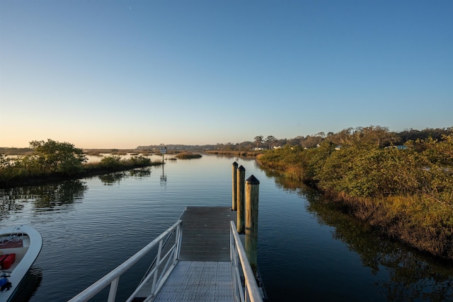 dock area with a water view