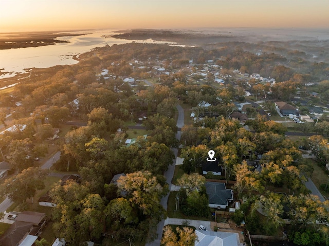 view of aerial view at dusk