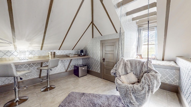 bathroom with lofted ceiling