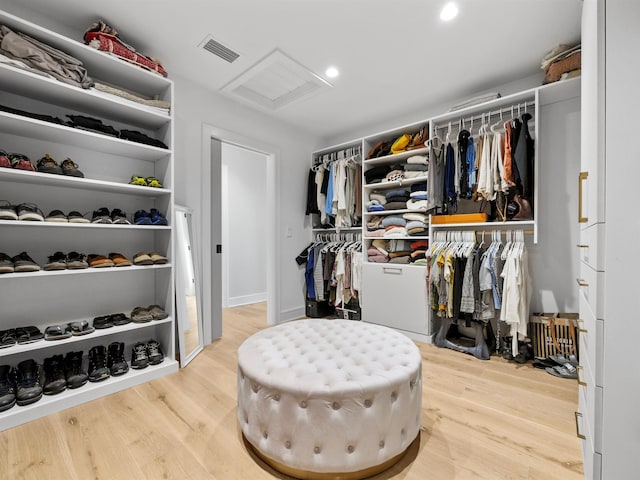 walk in closet with light wood-type flooring