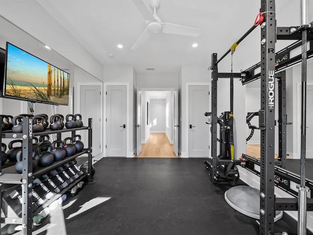 gym with ceiling fan