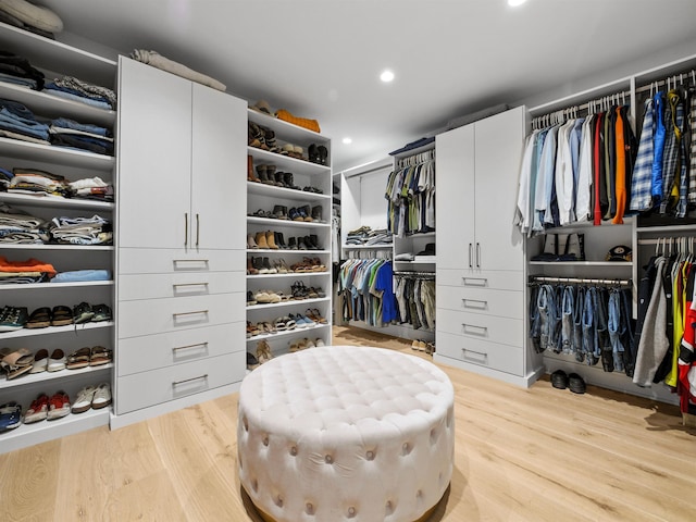 spacious closet featuring light hardwood / wood-style floors