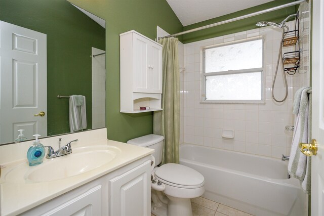 1505 Sundown Ln, Clermont, FL 34711 - bathroom featuring shower / bath combo, vanity, toilet, and tile patterned flooring