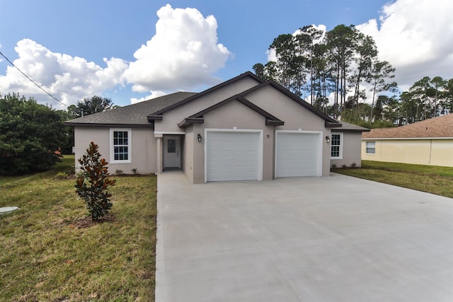 single story home with a front lawn and a garage