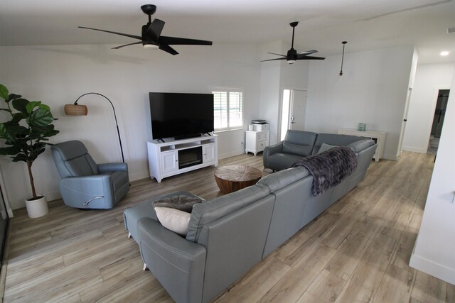 24 Aledo Ct, Saint Augustine, FL 32086 - living room featuring light wood-style flooring, baseboards, and ceiling fan
