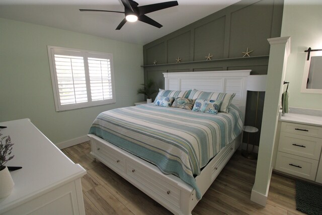 24 Aledo Ct, Saint Augustine, FL 32086 - bedroom featuring light wood-type flooring, vaulted ceiling, baseboards, and ceiling fan