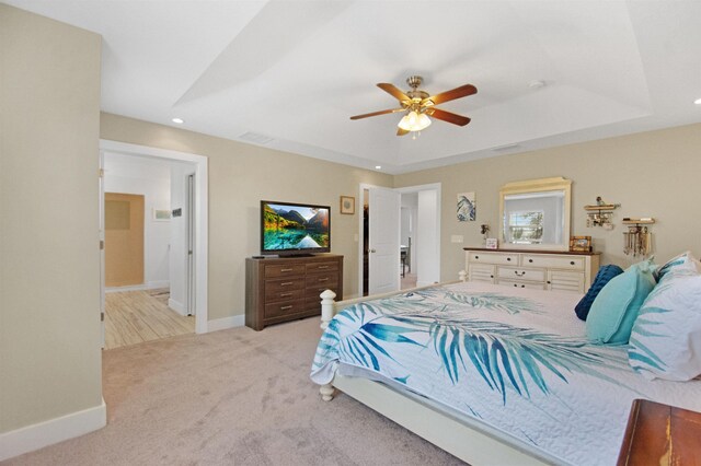 13 Court Edna, Saint Augustine, FL 32084 - carpeted bedroom with a tray ceiling, recessed lighting, ceiling fan, and baseboards
