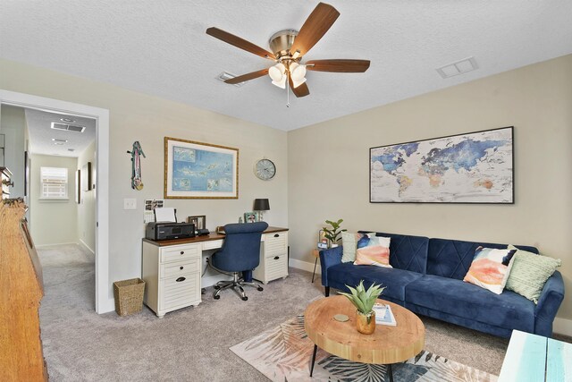 13 Court Edna, Saint Augustine, FL 32084 - office space with light carpet, ceiling fan, a textured ceiling, and baseboards