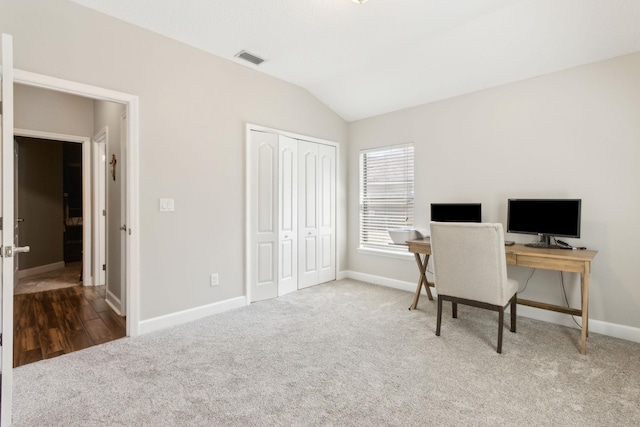 153 Savanna Preserve Ct, Saint Augustine, FL 32095 - carpeted office featuring baseboards and vaulted ceiling