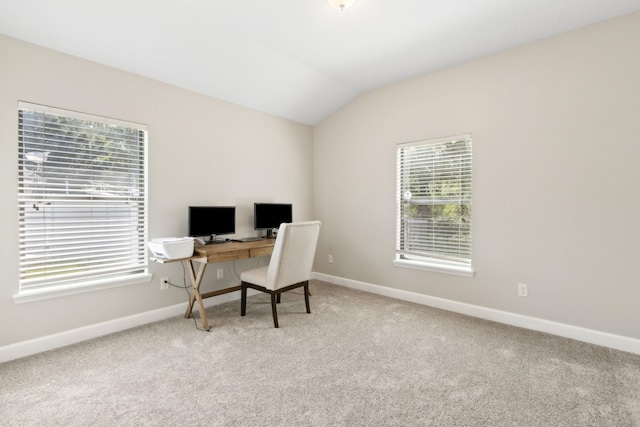 153 Savanna Preserve Ct, Saint Augustine, FL 32095 - office space with light colored carpet, lofted ceiling, and baseboards