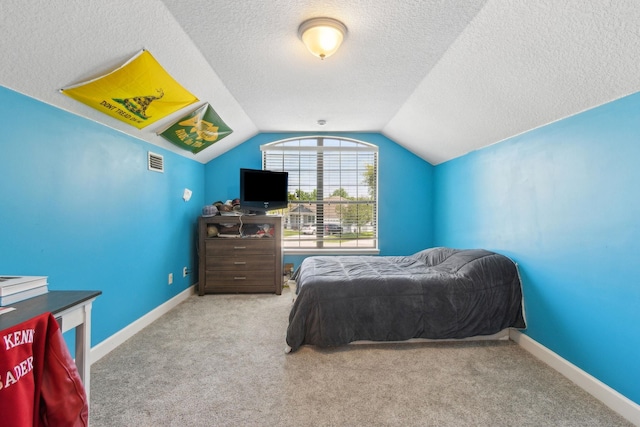 153 Savanna Preserve Ct, Saint Augustine, FL 32095 - bedroom featuring carpet, vaulted ceiling, a textured ceiling, and baseboards
