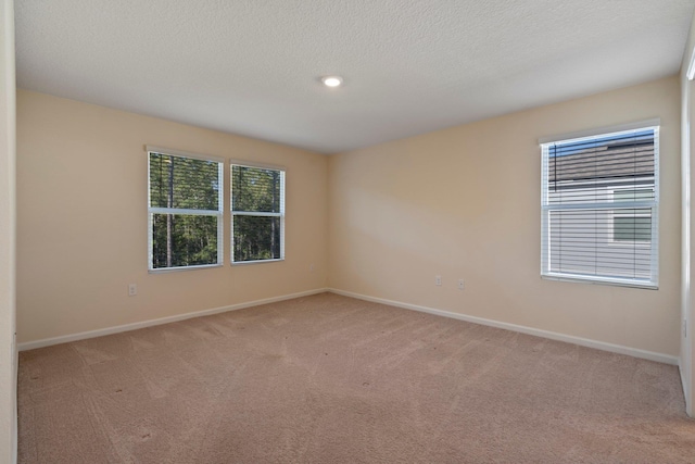 carpeted empty room featuring a textured ceiling