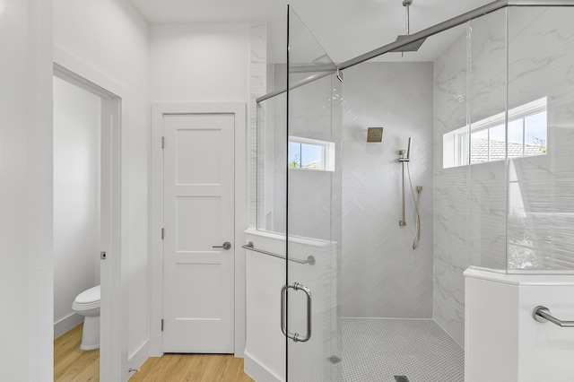 1 Clementon Ln, Palm Coast, FL 32137 - bathroom featuring healthy amount of natural light, a shower stall, and wood finished floors