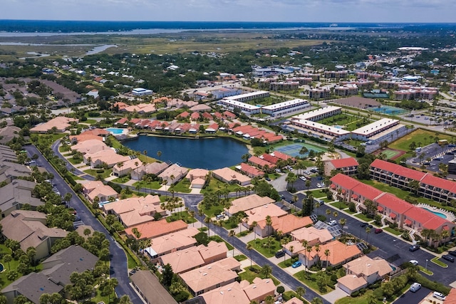 aerial view with a water view