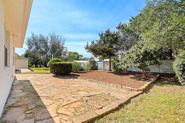 view of yard with a patio area and a fenced backyard