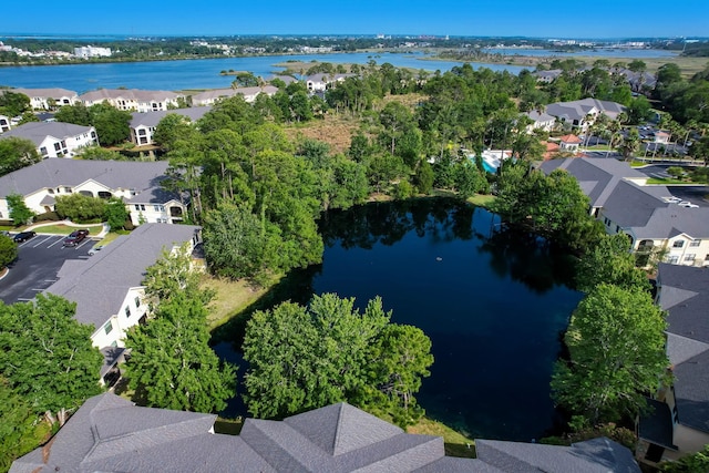 aerial view featuring a water view