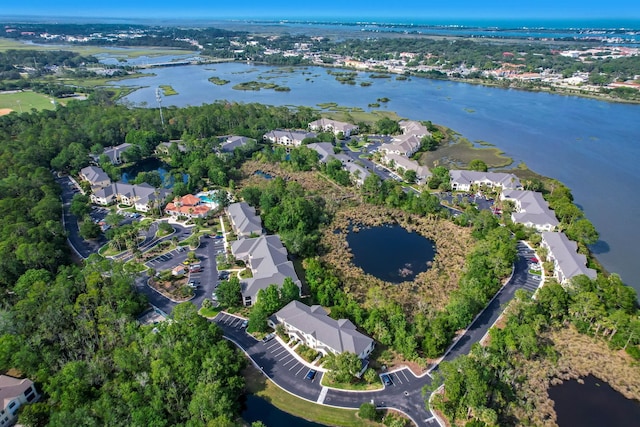 aerial view with a water view