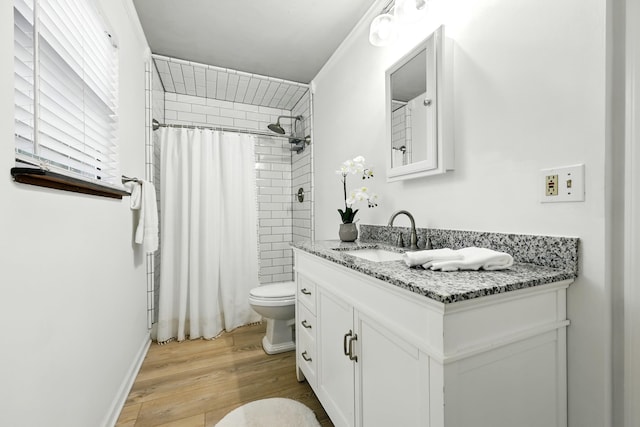 1684 Leon St, Saint Augustine, FL 32080 - bathroom featuring wood finished floors, toilet, vanity, and tiled shower