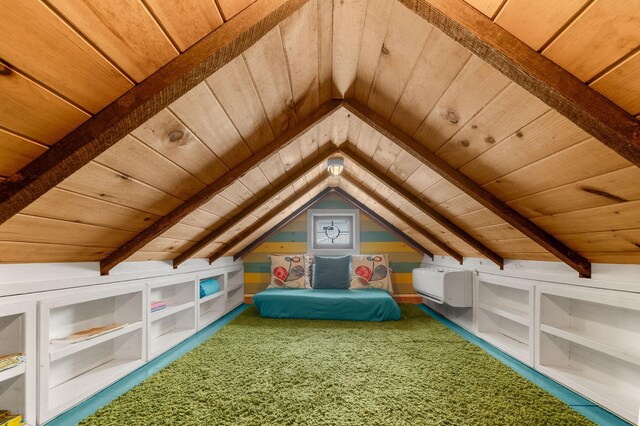 73 Kings Ferry Way, Saint Augustine, FL 32084 - game room featuring wooden ceiling, lofted ceiling with beams, built in features, and a wall mounted air conditioner