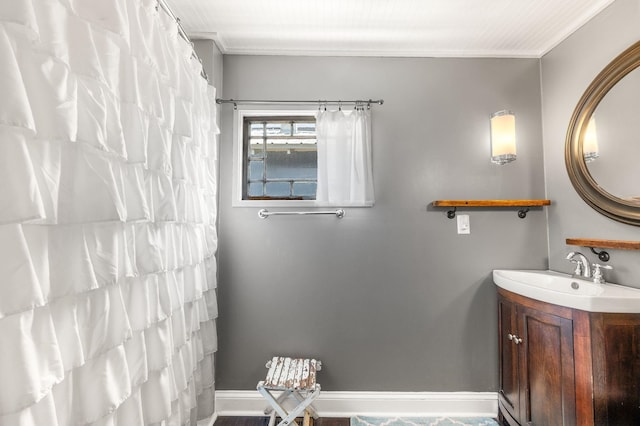 73 Kings Ferry Way, Saint Augustine, FL 32084 - bathroom with vanity, a shower with curtain, and baseboards