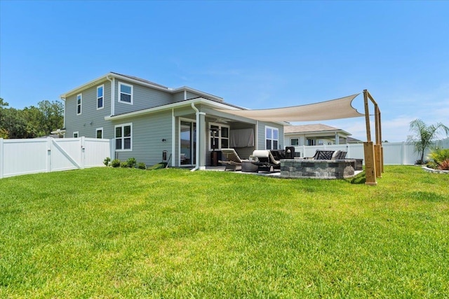 839 Lightsey Crossing Ln, Saint Augustine, FL 32084 - back of property featuring a fenced backyard, an outdoor fire pit, a patio, and a gate
