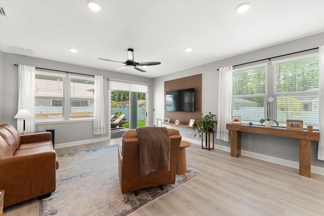 839 Lightsey Crossing Ln, Saint Augustine, FL 32084 - living room with light wood-style floors, ceiling fan, healthy amount of natural light, and recessed lighting