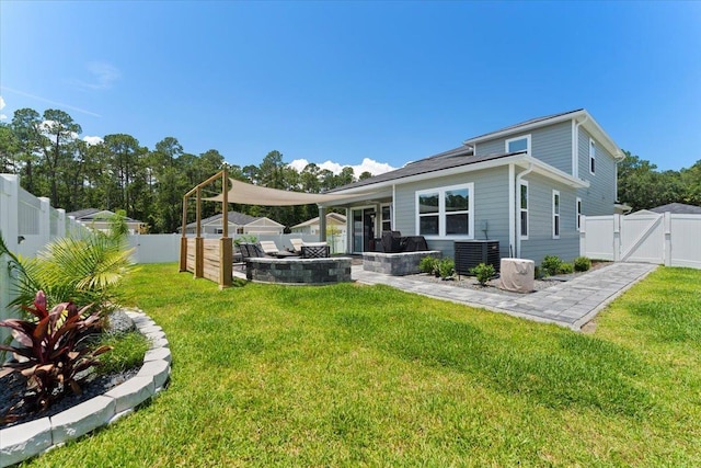 839 Lightsey Crossing Ln, Saint Augustine, FL 32084 - rear view of property with a gate, a fenced backyard, a patio area, and an outdoor fire pit