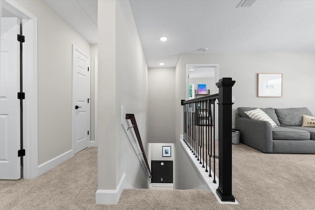 839 Lightsey Crossing Ln, Saint Augustine, FL 32084 - stairs with carpet flooring, recessed lighting, and a textured ceiling