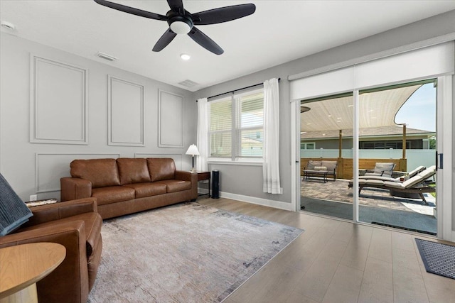 839 Lightsey Crossing Ln, Saint Augustine, FL 32084 - living room with ceiling fan, wood finished floors, and recessed lighting