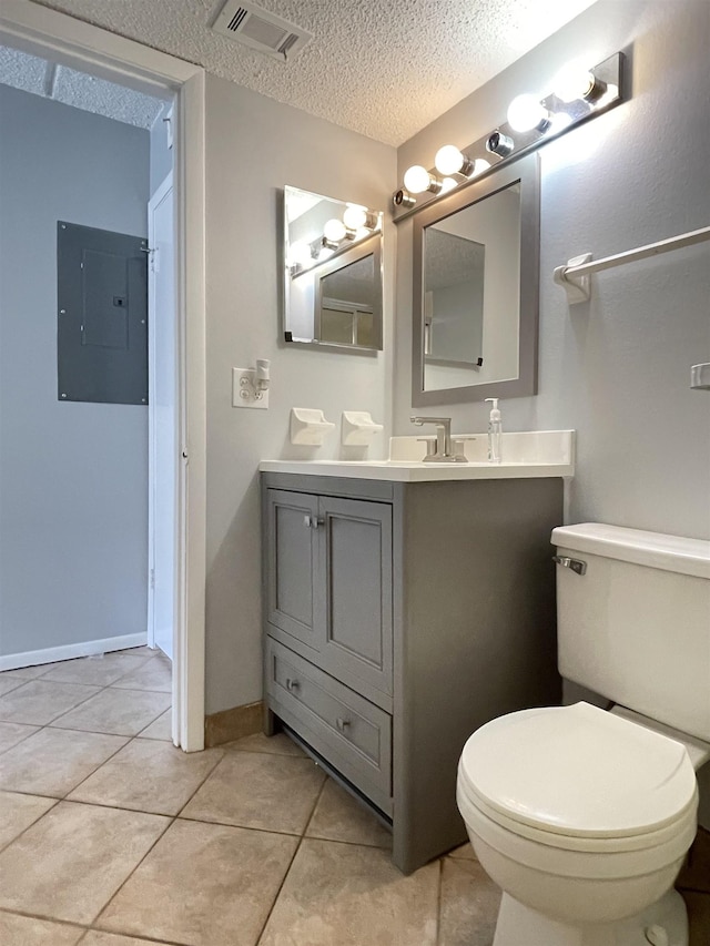 8130 A1A S Unit D-2, Saint Augustine, FL 32080 - bathroom with tile patterned flooring, visible vents, vanity, electric panel, and a textured ceiling