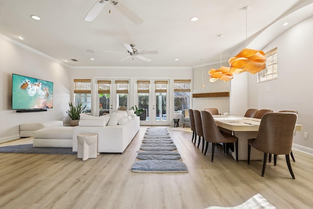 104 Fiddler Crab Ln, Saint Augustine, FL 32080 - living room with ceiling fan, plenty of natural light, light wood-style flooring, recessed lighting, and ornamental molding