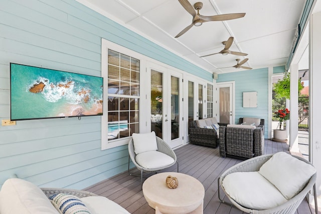 104 Fiddler Crab Ln, Saint Augustine, FL 32080 - sunroom with french doors and ceiling fan