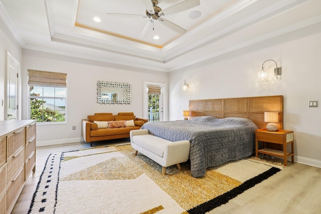 104 Fiddler Crab Ln, Saint Augustine, FL 32080 - bedroom featuring multiple windows, access to outside, crown molding, light wood finished floors, and recessed lighting