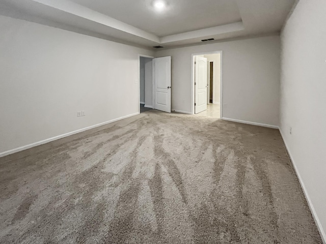 spare room with a raised ceiling and carpet